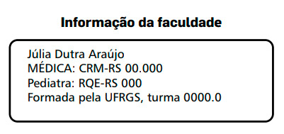 Exemplo de carimbo de médico com informações adicionais de faculdade