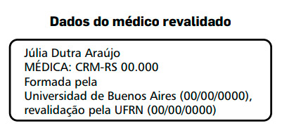 Exemplo de carimbo médico com informações sobre sua revalidação