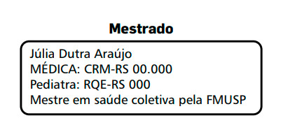 Exemplo de carimbo de médico com informações adicionais de seu mestrado