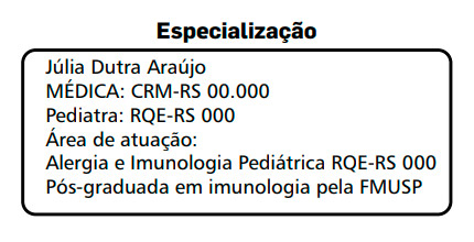 Exemplo de carimbo de médico com informações adicionais sobre sua especialização