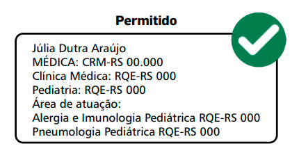 Exemplo permitido de carimbo de médico com múltiplas especialidades